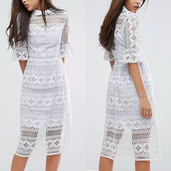 NWT ASOS True Decadence Gray Lace Peter Pan Collar Midi Dress Formal 10 TALL - Picture 1 of 12